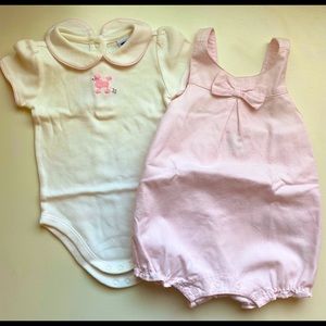 Janie & Jack pink bow romper and onesie set sz 6-12 mo
